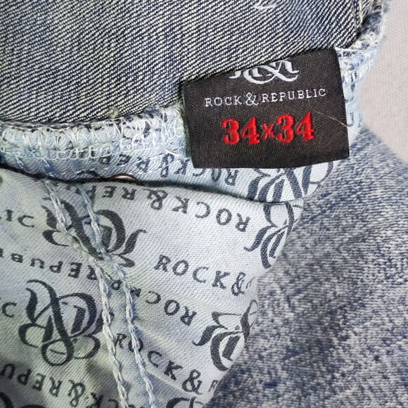 Rock & Republic jeans straight men's size 34X34 acid washed blue - Picture 7 of 15